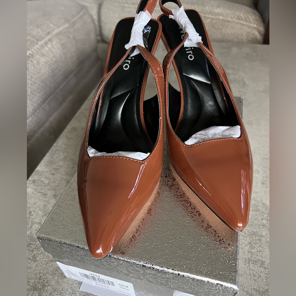 Sleek Tan Patent Leather Heels